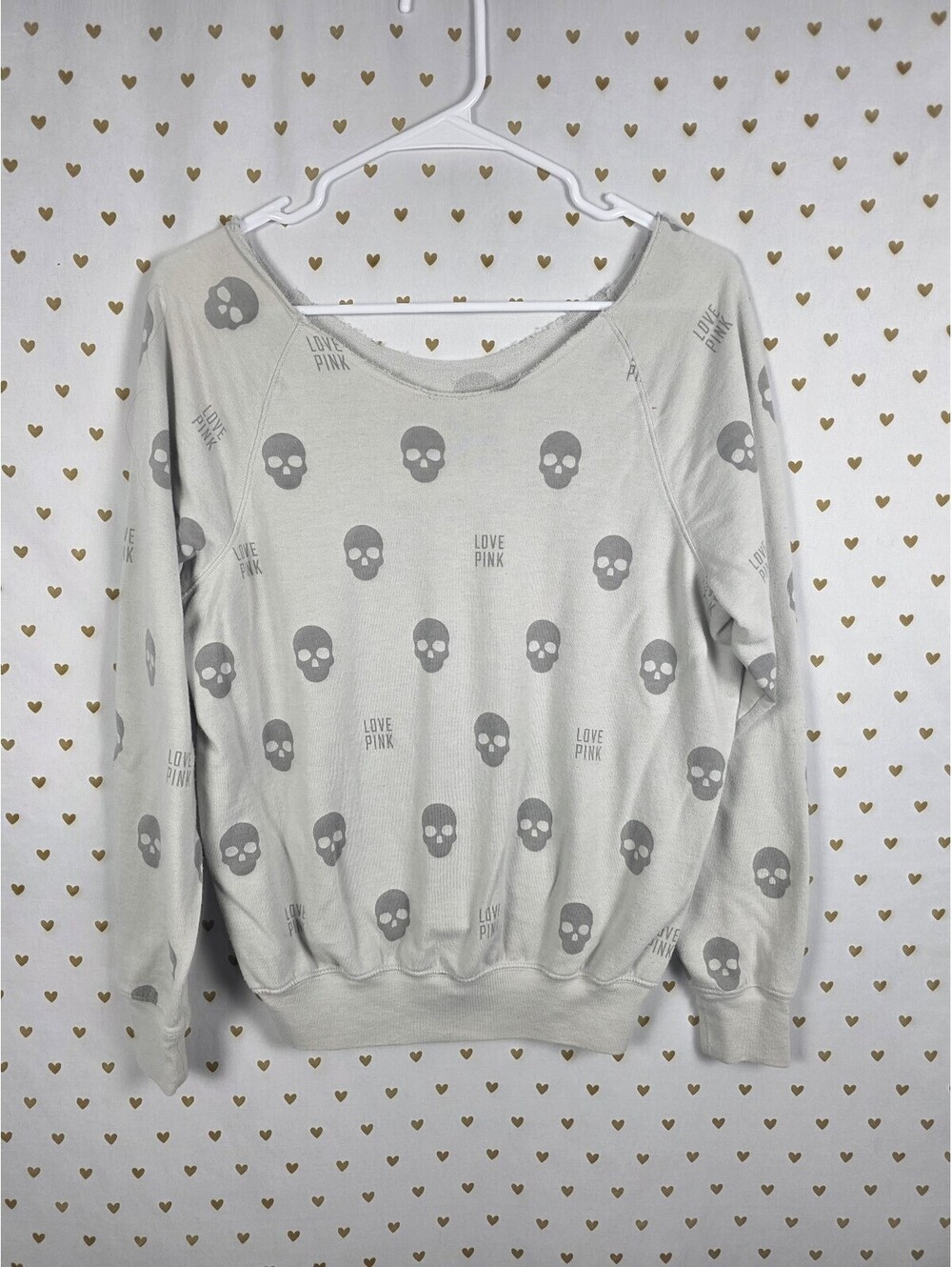 Victorias Secret PINK Slouchy Sweater Shirt Skulls Long Sleeve XS